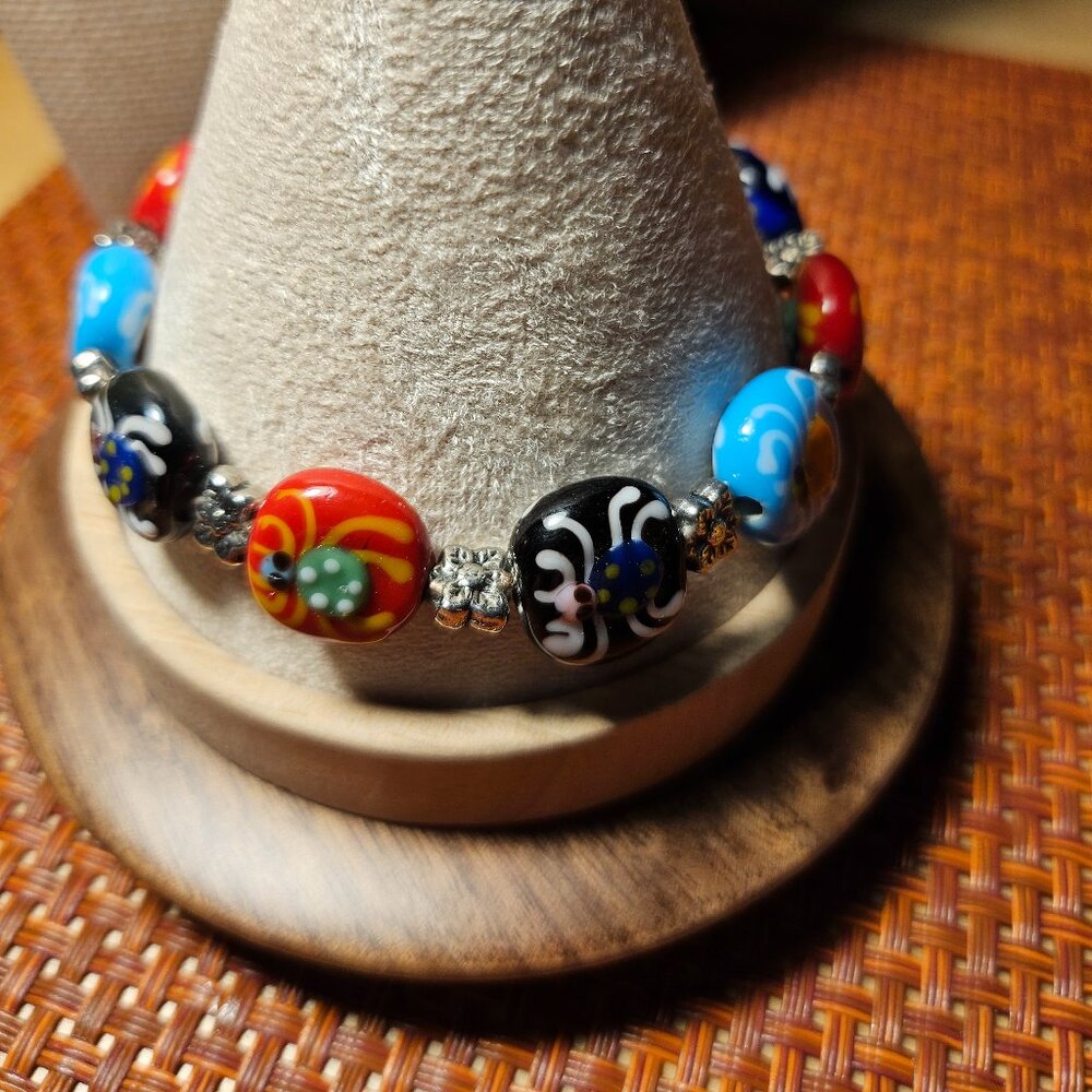 Hand Painted Glass Bead Bracelet